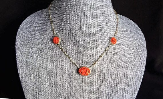 Vintage Chinese Export Carved Red Coral Sterling … - image 4
