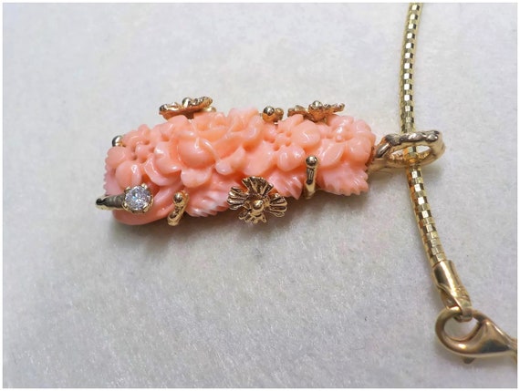 Vintage Italian 14 kt. Carved Pink Coral Flowers … - image 3