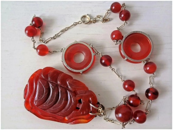 Vintage Chinese Art Deco Style Red Carnelian Verm… - image 6