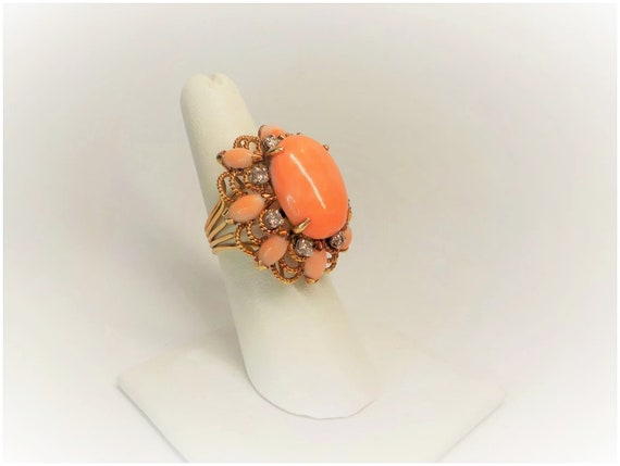 Antique Victorian Large Coral Diamond 14k Rose Go… - image 4