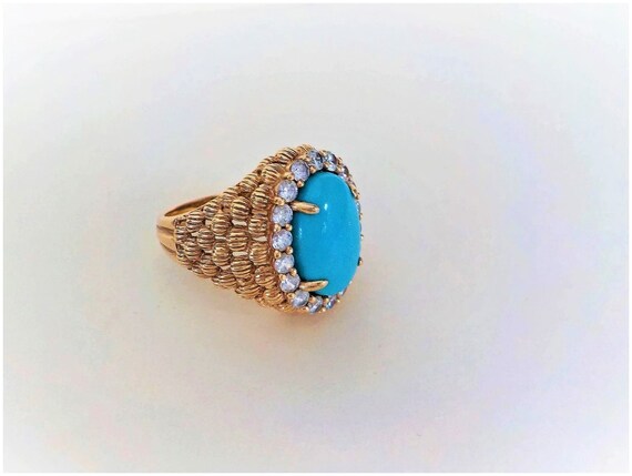 Vintage Chinese 1970's Turquoise White Topaz Verm… - image 6