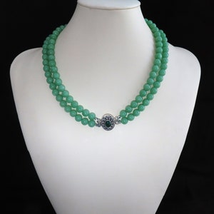 Vintage Genuine Natural Translucent Apple Green Jadeite Jade Two Strand Beaded Necklace Sterling Clasp zdjęcie 8