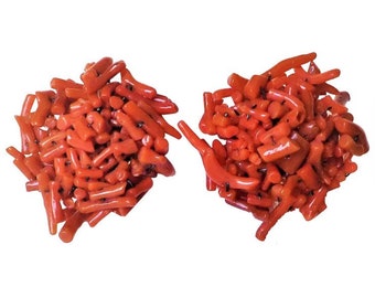 Vintage 1950's Italian Mediterranean Red Orange Coral 1.25" Round Clip On Earrings