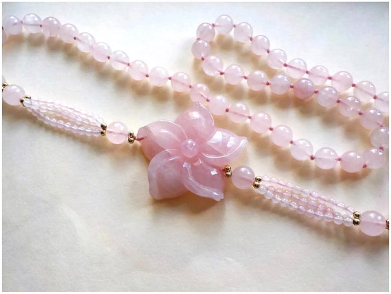 Vintage Chinese Export 1970's Rose Quartz Carved … - image 9