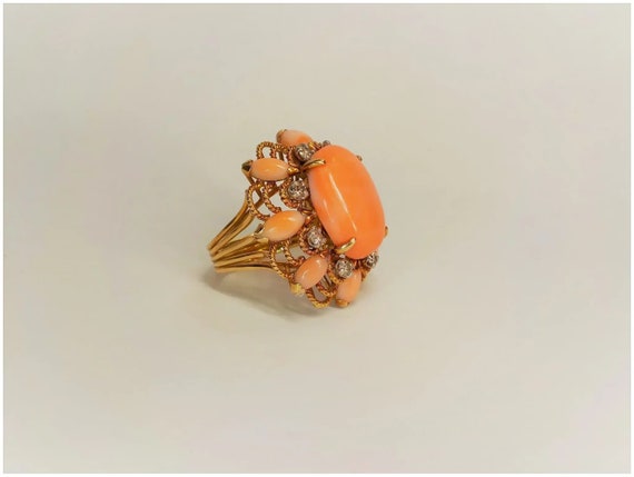 Antique Victorian Large Coral Diamond 14k Rose Go… - image 9