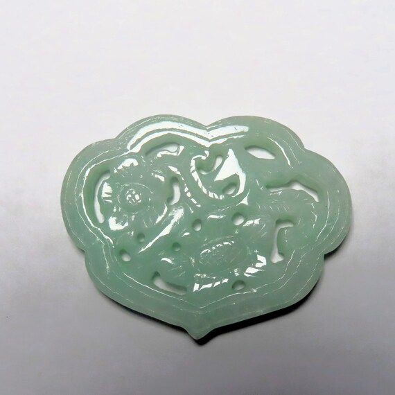 Vintage Chinese Hand Carved Flower Design Green J… - image 5