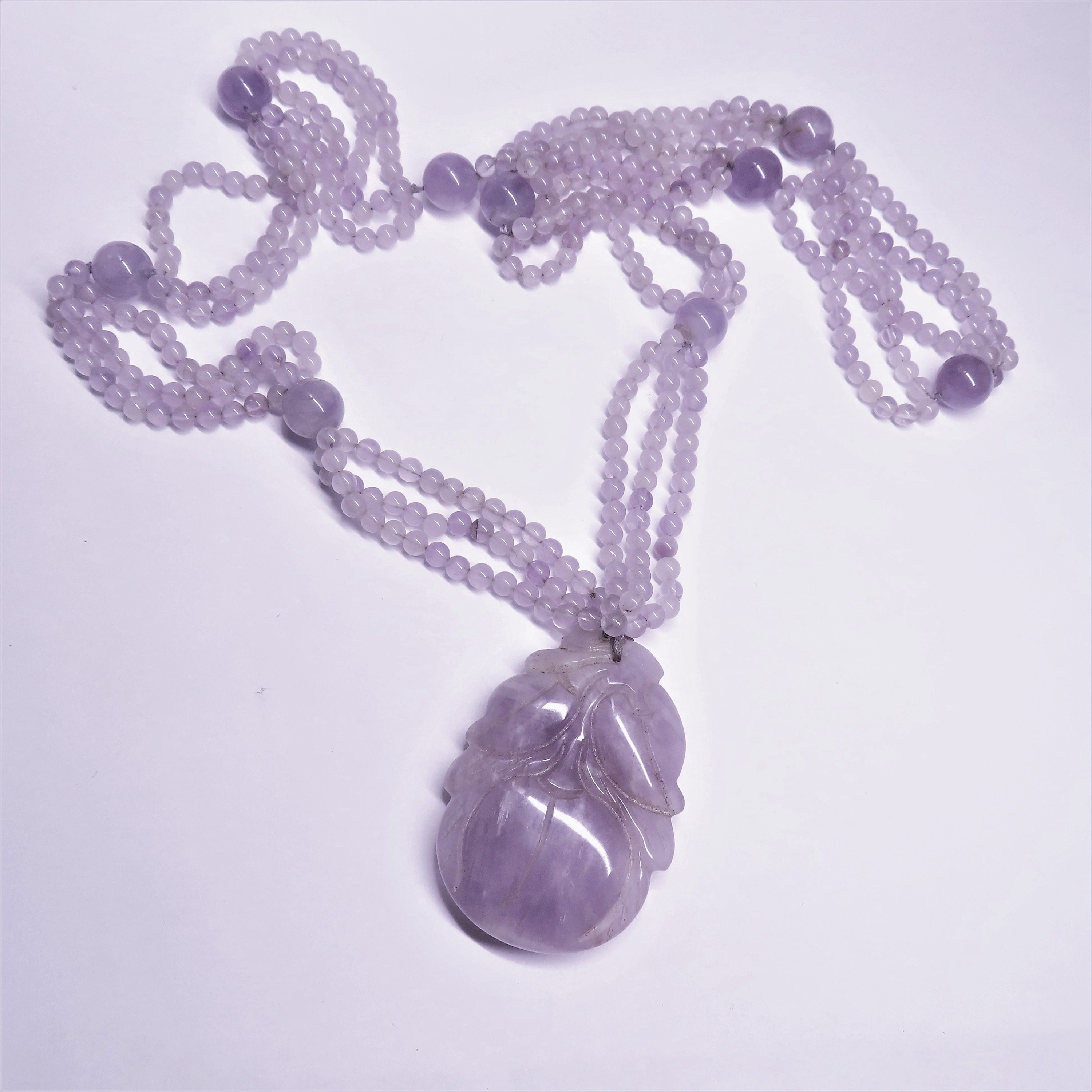 ヴィンテージ 中国製 1970年代 アメジスト マルチストランド 彫刻