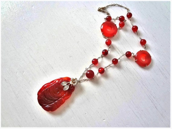 Vintage Chinese Art Deco Style Red Carnelian Verm… - image 9