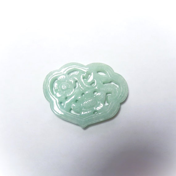 Vintage Chinese Hand Carved Flower Design Green J… - image 3