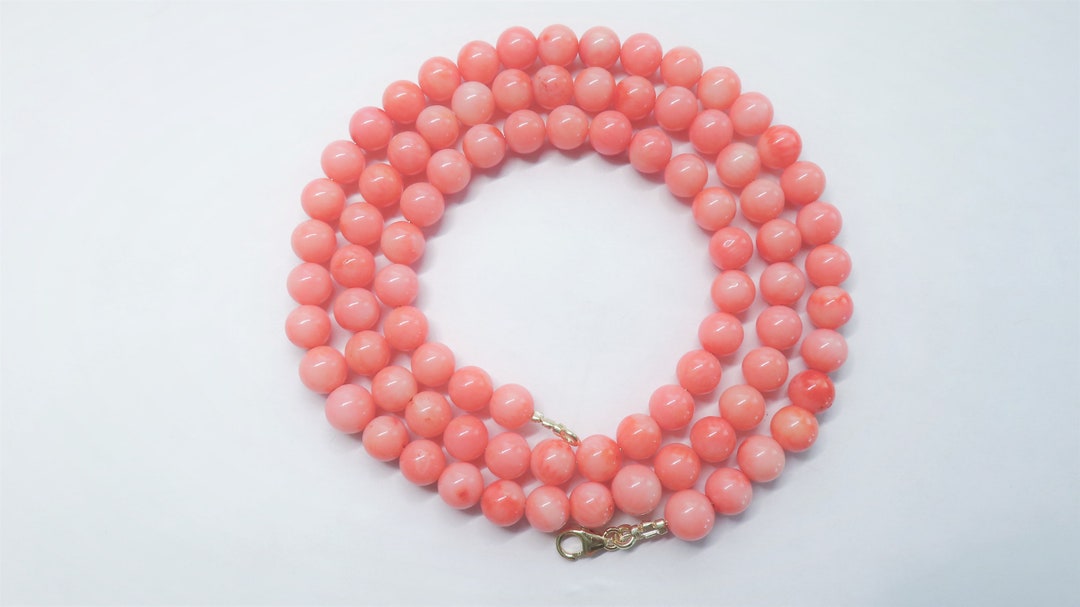 ヴィンテージ ピンクコーラル ビーズネックレス 長さ24.5インチ - Etsy