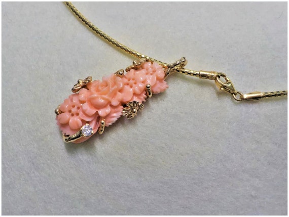 Vintage Italian 14 kt. Carved Pink Coral Flowers … - image 6