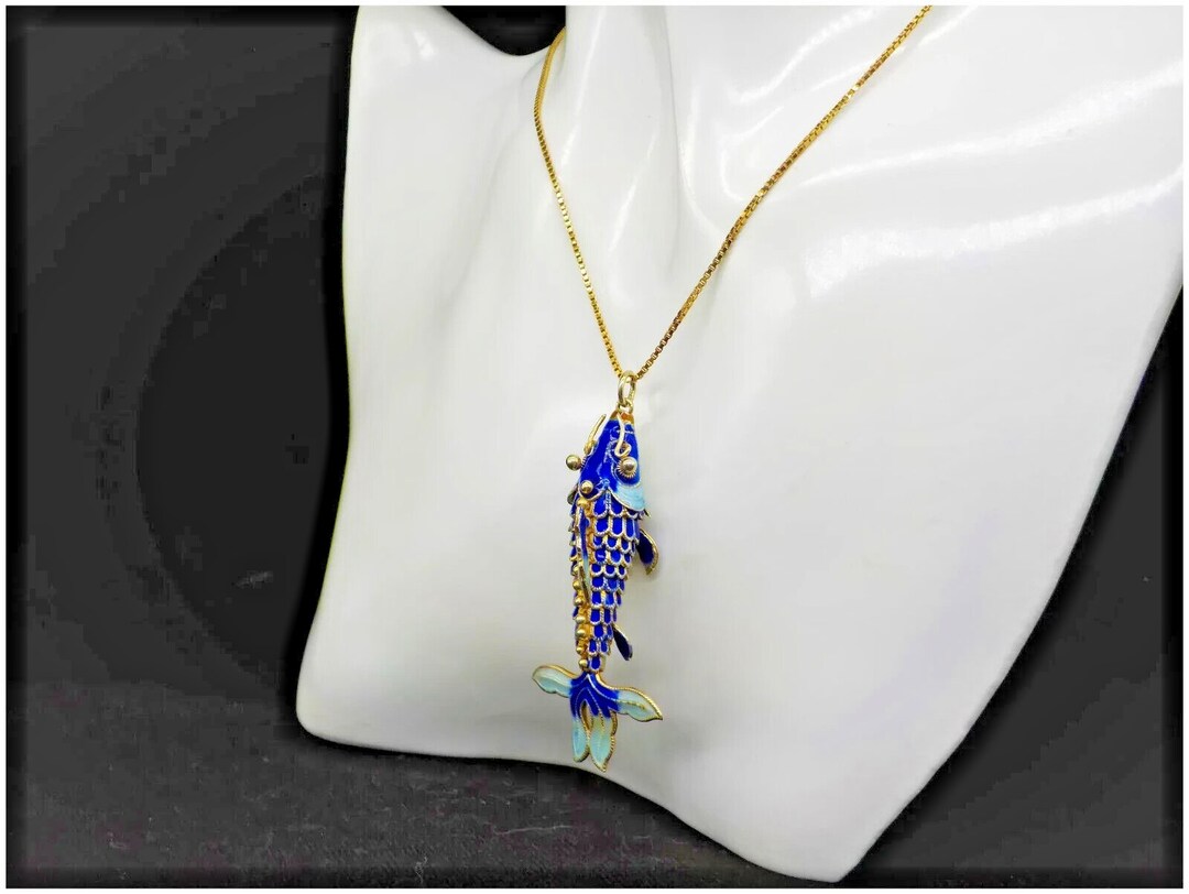 Vintage Chinese Gold Vermeil Silver Enamel Articulated Fish Pendant - Etsy
