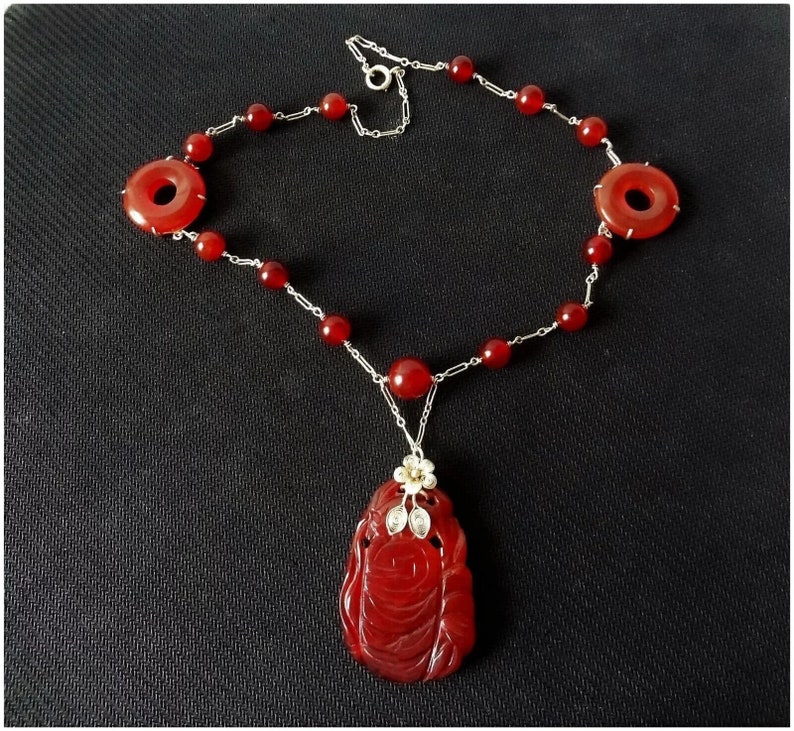 Vintage Chinese Art Deco Style Red Carnelian Vermeil Filigree - Etsy