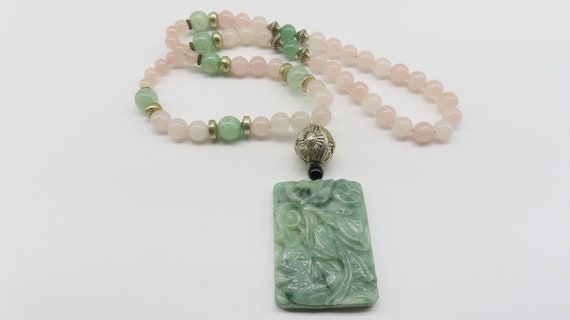 Vintage Chinese Green Jadeite Jade Poem Pendant R… - image 5