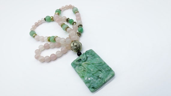 Vintage Chinese Green Jadeite Jade Poem Pendant R… - image 4