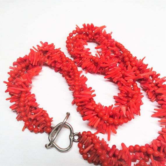 Vintage Ox Blood Red Coral Multi Four Strand Neck… - image 7