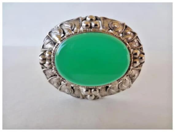 Vintage German Art Deco Style Chrysoprase Oval Sh… - image 5