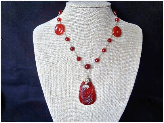 Vintage Chinese Art Deco Style Red Carnelian Verm… - image 10