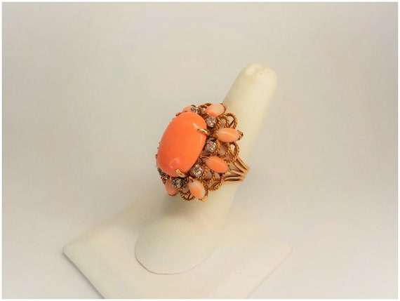 Antique Victorian Large Coral Diamond 14k Rose Go… - image 3