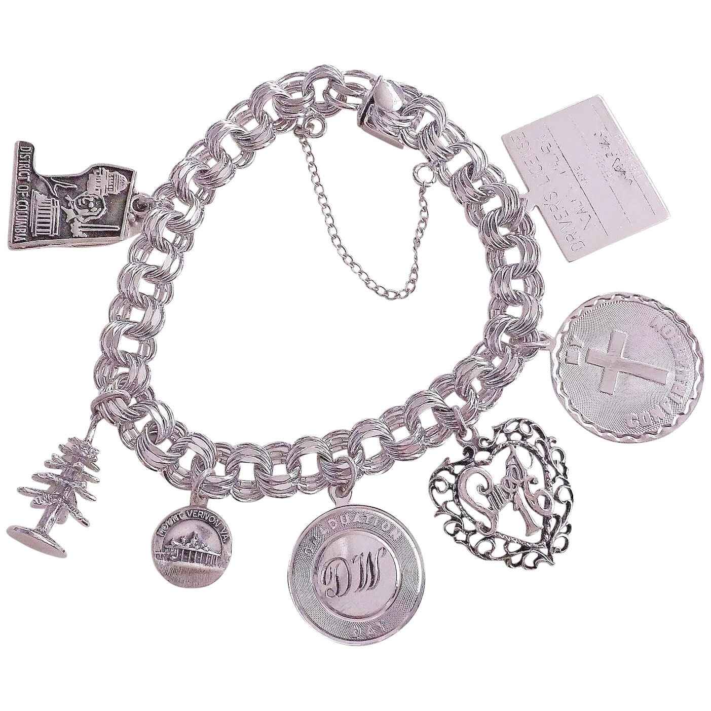 Vintage 1970's Triple Link Sterling Silver Charm Bracelet With