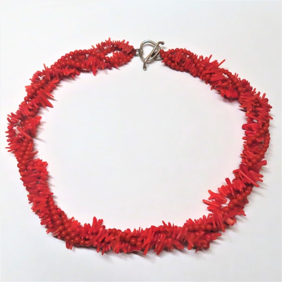 Vintage Ox Blood Red Coral Multi Four Strand Neck… - image 2