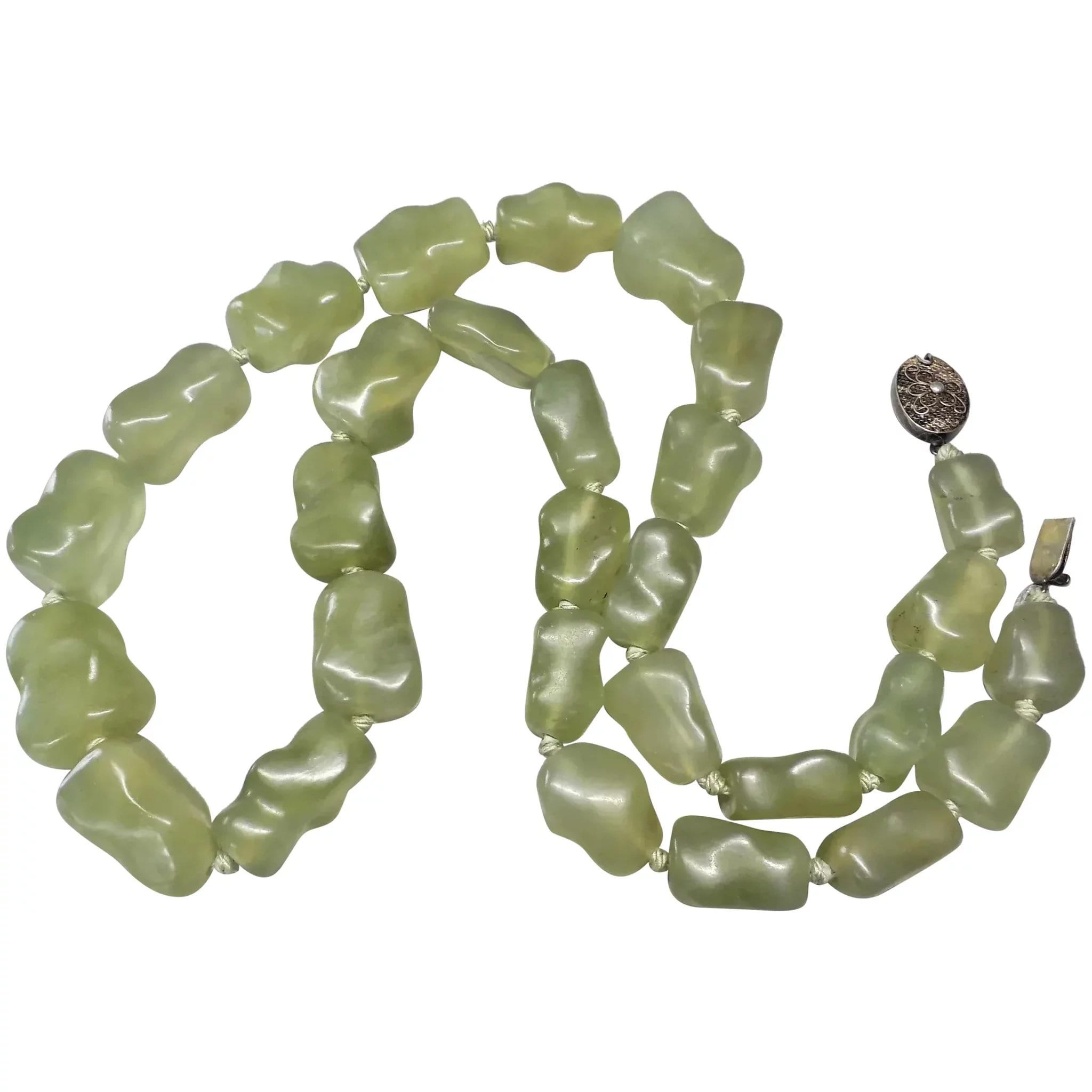 Vintage 1930's Chinese Carved Green Jade Nugget Necklace - Etsy