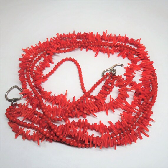 Vintage Ox Blood Red Coral Multi Four Strand Neck… - image 4