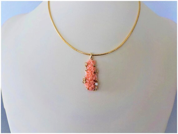 Vintage Italian 14 kt. Carved Pink Coral Flowers … - image 8