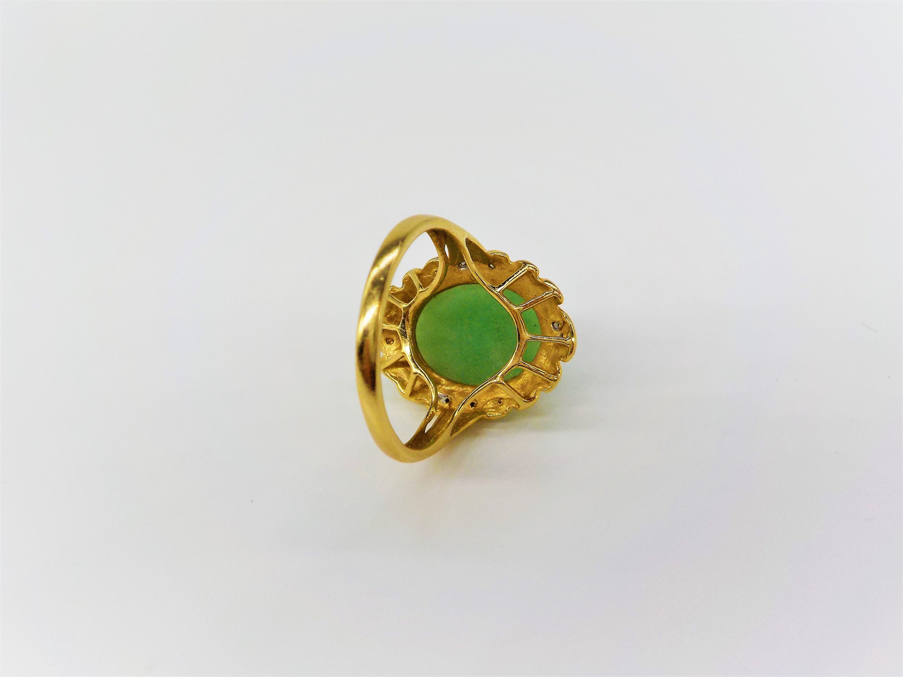 ヴィンテージ 中国製 14K イエローゴールド 天然グリーン翡翠 