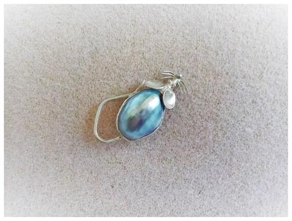 Vintage Blue Mabe Pearl Sterling Silver Mouse Bro… - image 6