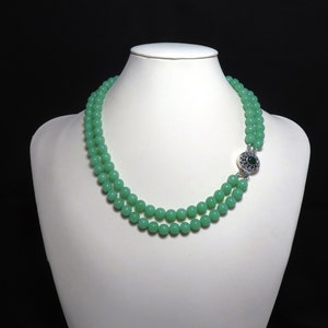 Vintage Genuine Natural Translucent Apple Green Jadeite Jade Two Strand Beaded Necklace Sterling Clasp zdjęcie 1