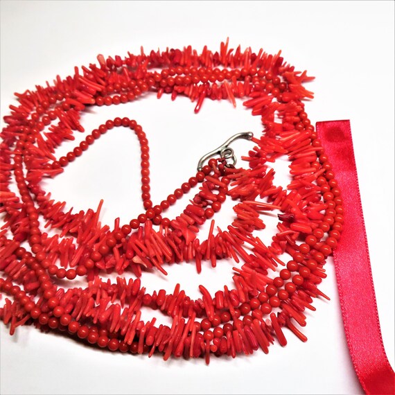 Vintage Ox Blood Red Coral Multi Four Strand Neck… - image 6