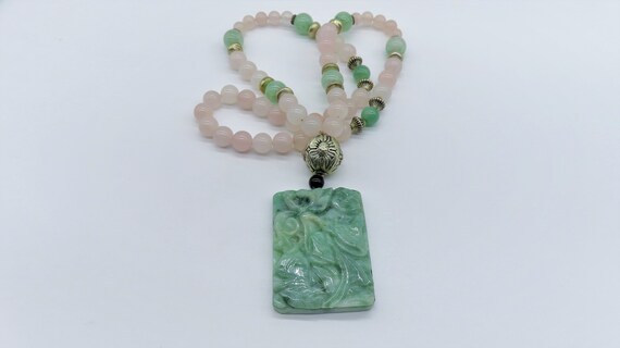 Vintage Chinese Green Jadeite Jade Poem Pendant R… - image 3