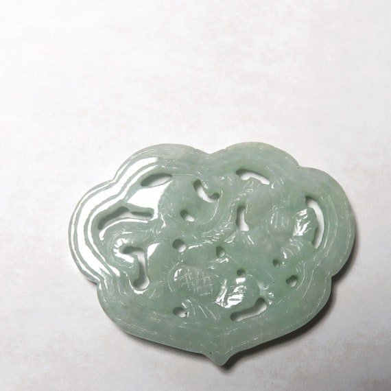 Vintage Chinese Hand Carved Flower Design Green J… - image 8