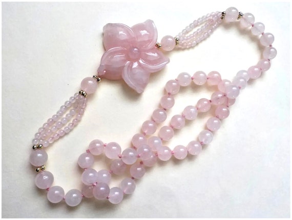 Vintage Chinese Export 1970's Rose Quartz Carved … - image 6