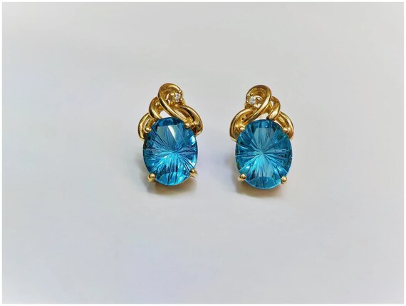 14k Yellow Gold 5 Carats Swiss Blue Topaz Diamond… - image 9