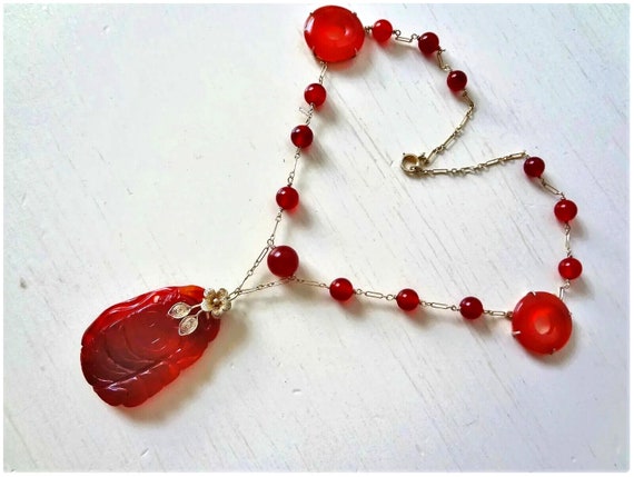 Vintage Chinese Art Deco Style Red Carnelian Verm… - image 8