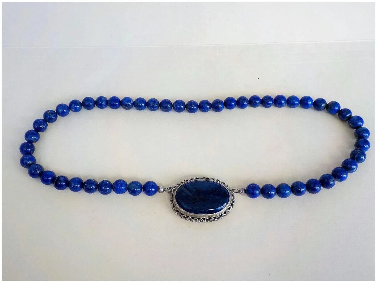 Collier Argent Sterling Art Déco Antique Avec Lapis Lazuli - Bijou Vintage Français