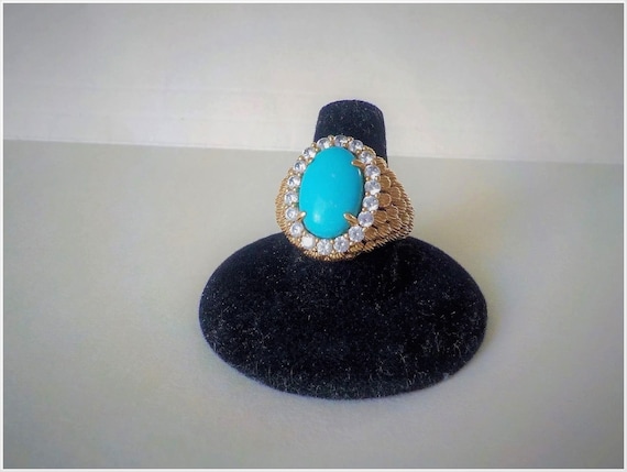 Vintage Chinese 1970's Turquoise White Topaz Verm… - image 2
