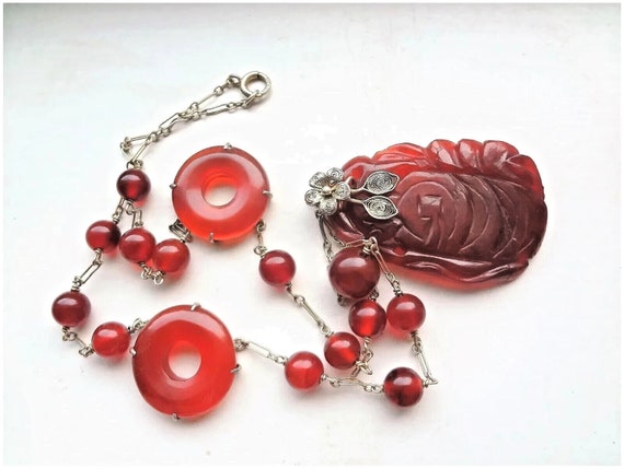 Vintage Chinese Art Deco Style Red Carnelian Verm… - image 2