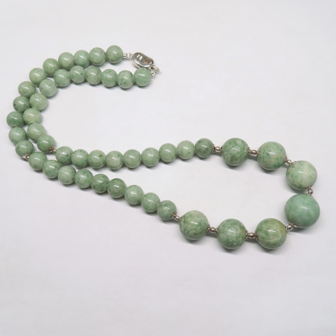 Vintage Chinese Green Jade Graduating Size Sterling Silver