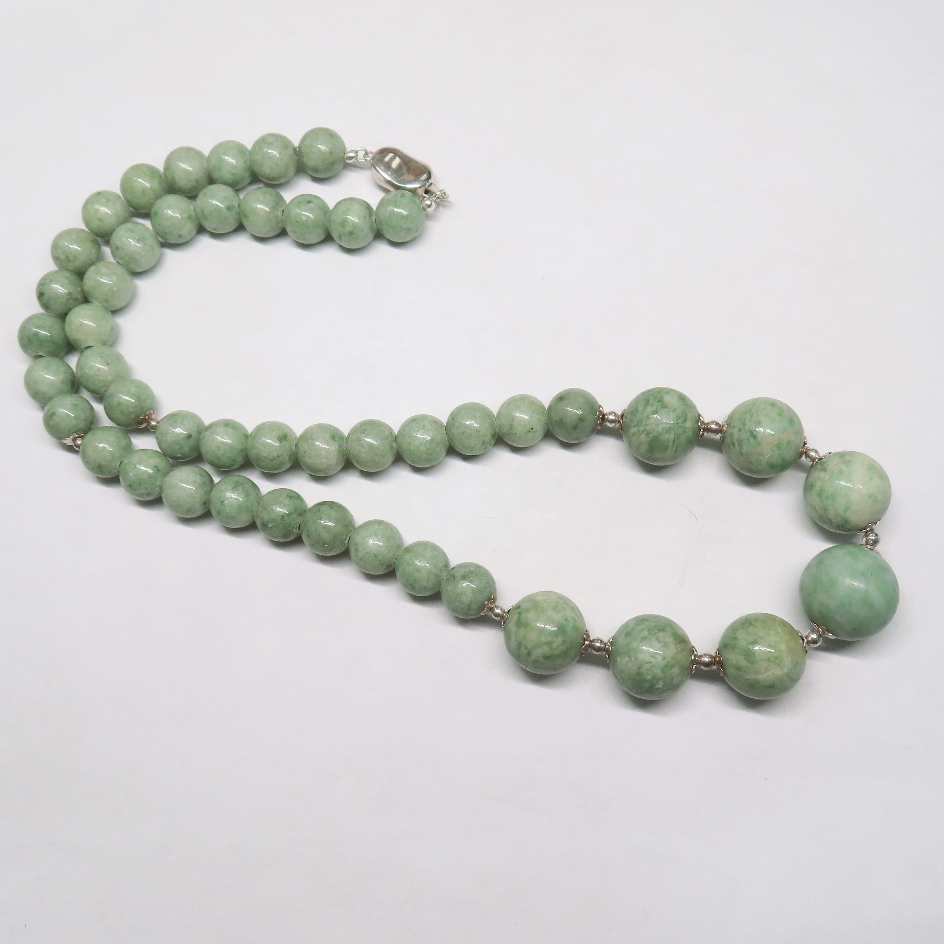 Vintage Chinese Green Jade Graduating Size Sterling Silver