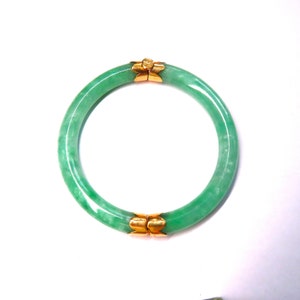 Vintage 14k Translucent Green Jadeite Jade Bracelet 14k Gold Screw On Clasp