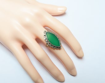Vintage Art Deco Smaragdgrön Krysopras Markasit Sterlingsilverring