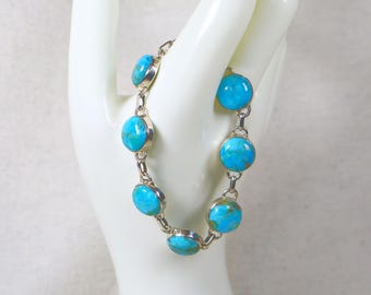 Bracciale regolabile a maglie da 20 cm (8") in argento sterling con turchese Sleeping Beauty.