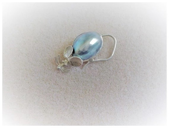Vintage Blue Mabe Pearl Sterling Silver Mouse Bro… - image 5