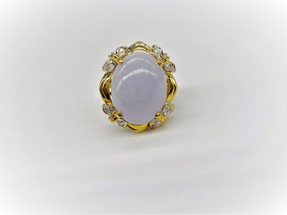 Vintage 14k Gold Large Oval Lavender Jadeite Jade… - image 10