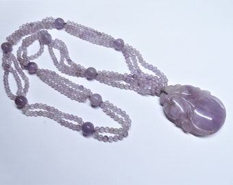 ヴィンテージ 中国製 1970年代 アメジスト マルチストランド 彫刻