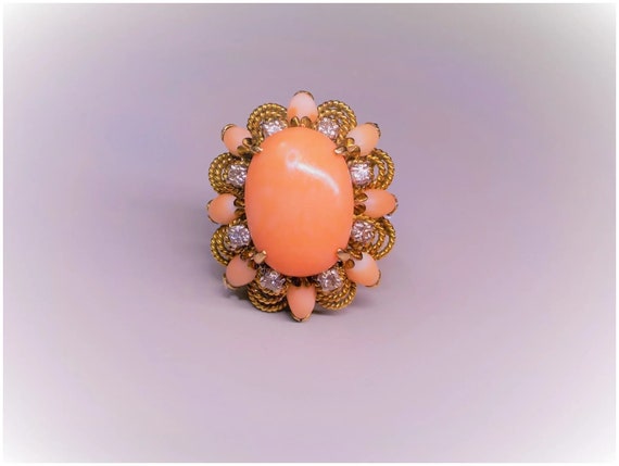 Antique Victorian Large Coral Diamond 14k Rose Go… - image 5