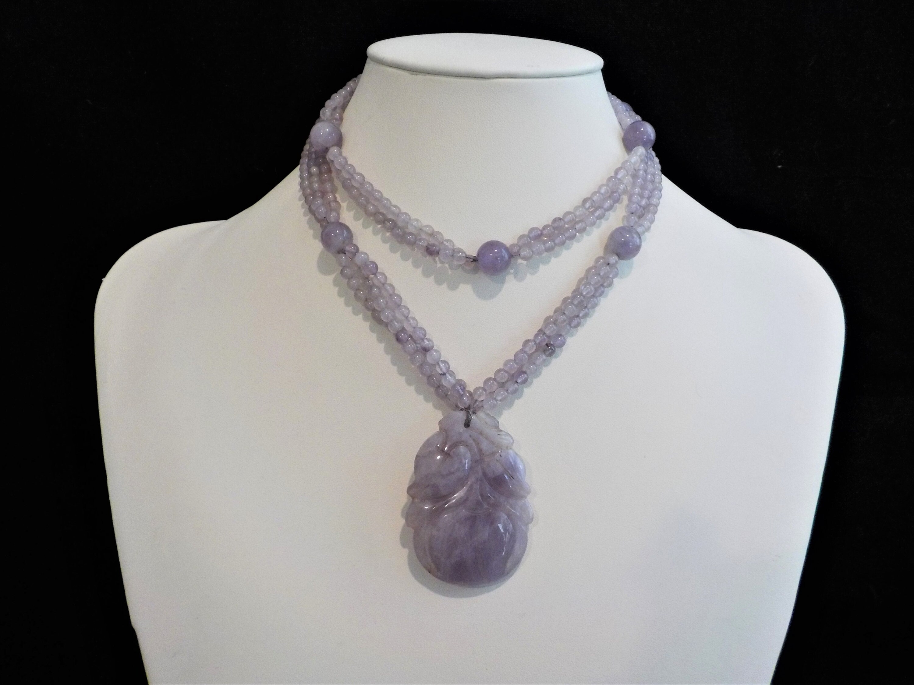 ヴィンテージ 中国製 1970年代 アメジスト マルチストランド 彫刻